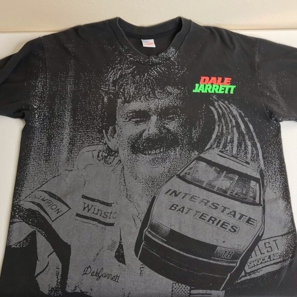 Vintage 90s Duke Dale Jarrett #18 Single Stitch Black T Shirt Graphic XL Rare - Picture 4 of 16